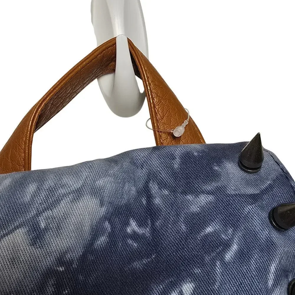 Kendall & Kylie Denim Vegan Leather Backpack With Pointed Studs Chambray Bag - Picture 5 of 8